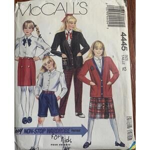 Mccalls 4445 Girls Jacket Blouse Skirt Pants Shorts Sz 12 Uniform School